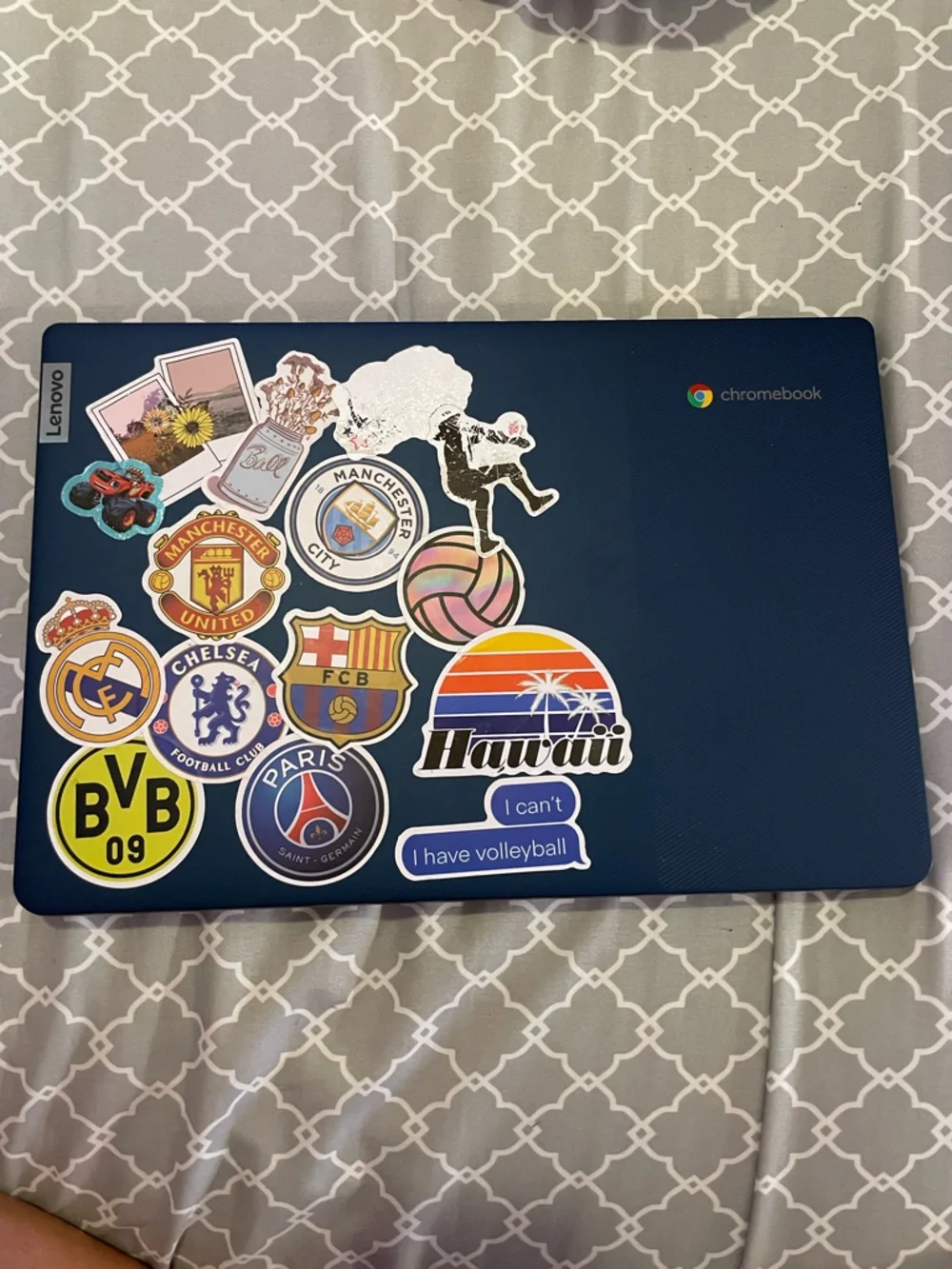Lenovo Navy Blue Chromebook Laptop with Sticker Decor